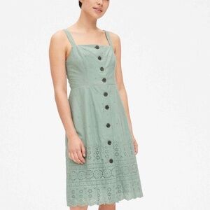 GAP sage green eyelet button down dress, size 2